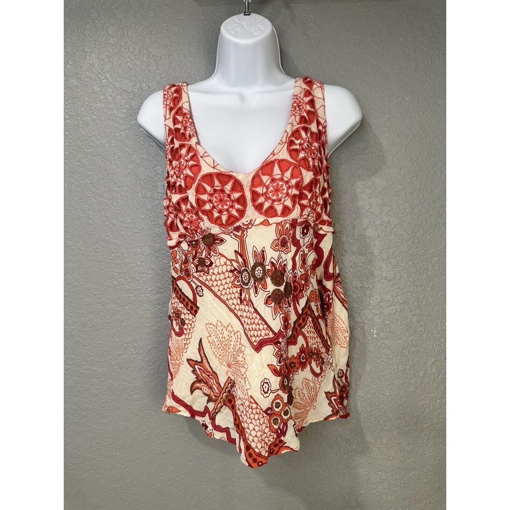 Havenbleu Womens Top Size S Orange Paisley V Neck‎ Y2K Colorful Blouse